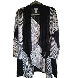 Chico's 2 Open Cardigan Drape Front‎ Inside Out Seams Size L 3/4 Sleeves